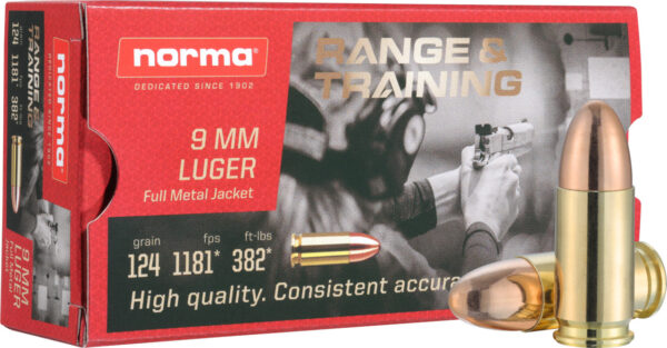 CART NORMA 9MM LUGER 8G 124GR RANGE&TRAINING FMJ BTE 50 ARMURERIE BERNIZAN BAYONNE